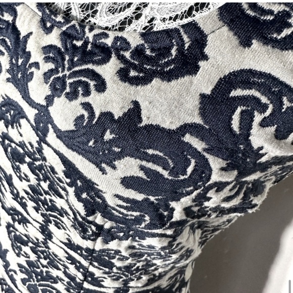 Mystic Cream Navy Textured Jacquard Fit And Flare Sleeveless Dress M - Picture 15 of 16